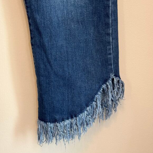 INC Cropped Jeans 16 Blue Denim Button Fly Straight Leg Regular Fit Fringe Hem - Picture 6 of 9